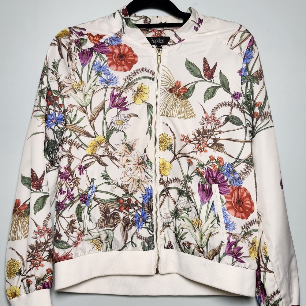 Papillon Women's Floral Bomber Jacket - Cream Multicolor
